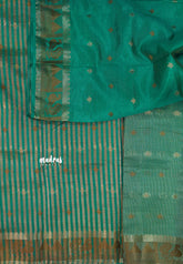 Aqua Green - Raaga - Semi Tussar Plain body with Buttas and Mayil Border